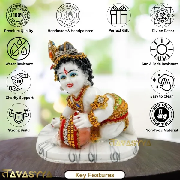 Tavasyya_Beautiful_Bal_Gopal_Krishna_Makhan_Chor_Idol_7.48_Inch,_Laddoo_Gopal_Murti_in_White_Marble_Finish_with_Jewelry_&_Stone_Work_|_Baby_Krishna_Statue_for_Home_Temple,_Janmashtami_&_Pooja_Decor