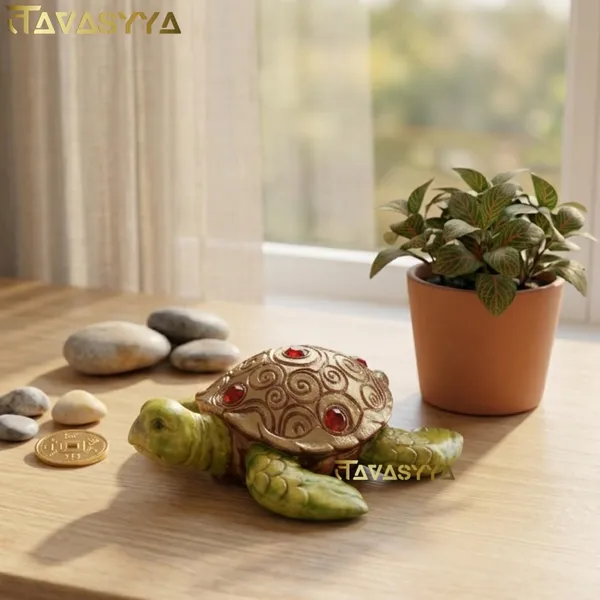 Tavasyya_Lucky_Money_Turtle_(Kachua)_Statue_�_Green_Feng_Shui_Tortoise_with_Stone_Work_Shell_for_Longevity,_Stability,_Wealth,_Health_&_Good_Luck_|_Vastu_Home_Decor_Showpiece_(6.69_Inch)