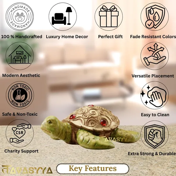 Tavasyya_Lucky_Money_Turtle_(Kachua)_Statue_�_Green_Feng_Shui_Tortoise_with_Stone_Work_Shell_for_Longevity,_Stability,_Wealth,_Health_&_Good_Luck_|_Vastu_Home_Decor_Showpiece_(6.69_Inch)