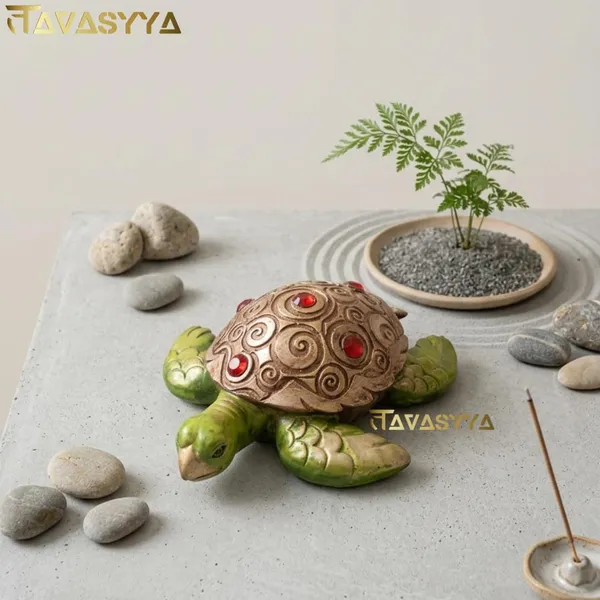 Tavasyya_Lucky_Money_Turtle_(Kachua)_Statue_�_Green_Feng_Shui_Tortoise_with_Stone_Work_Shell_for_Longevity,_Stability,_Wealth,_Health_&_Good_Luck_|_Vastu_Home_Decor_Showpiece_(6.69_Inch)