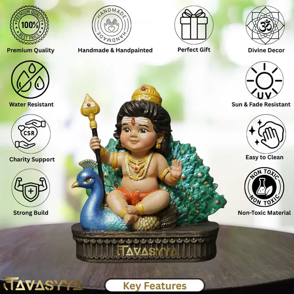 Tavasyya_Lord_Murugan_Idol_|_Bal_Kartikeya/Skanda/Subrahmanya_Swamy_Statue_with_Peacock_|_for_Mandir,_Car_Dashboard,_Home_Temple,_Office_Desk_&_Home_Decor_|_Spiritual_Gifting_&_Housewarming
