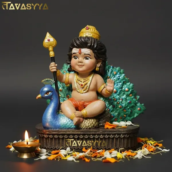 Tavasyya_Lord_Murugan_Idol_|_Bal_Kartikeya/Skanda/Subrahmanya_Swamy_Statue_with_Peacock_|_for_Mandir,_Car_Dashboard,_Home_Temple,_Office_Desk_&_Home_Decor_|_Spiritual_Gifting_&_Housewarming