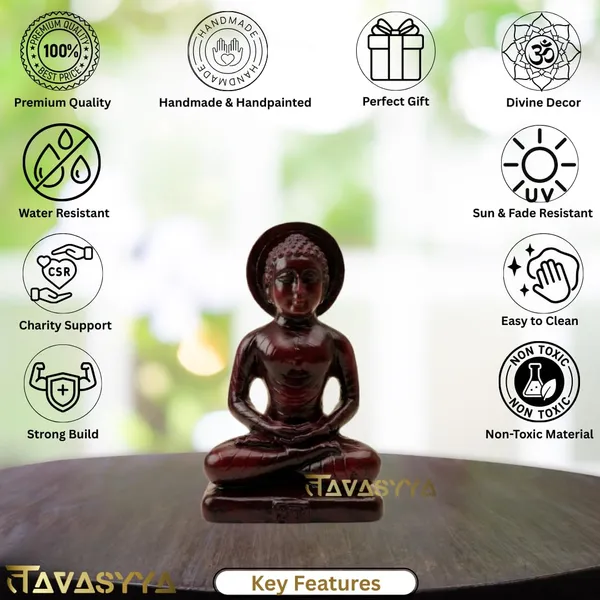 Tavasyya_Mahaveer_Swami_Idol_Statue_�_24th_Tirthankar_Mahavir_Swami_Murti_in_Dark_Cherry_Brown_&_Glossy_Marble_Finish_|_Meditating_Jain_Sculpture_for_Temple,_Office_Desk_&_Car_Dashboard_(3.34_Inches)