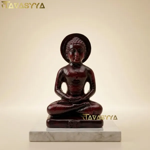 Tavasyya_Mahaveer_Swami_Idol_Statue_�_24th_Tirthankar_Mahavir_Swami_Murti_in_Dark_Cherry_Brown_&_Glossy_Marble_Finish_|_Meditating_Jain_Sculpture_for_Temple,_Office_Desk_&_Car_Dashboard_(3.34_Inches)