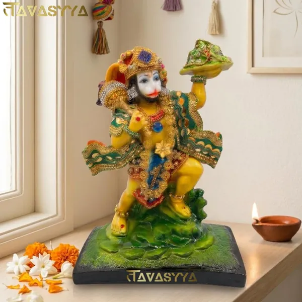Tavasyya_Sanjeevani_Hanuman_Idol_�_Sankat_Mochan_Bajrangbali_Carrying_Sanjivani_Parvat_Murti_|_Marble_Finish_Hanuman_Statue_for_Strength,_Healing_and_Protection_Against_Diseases_&_Obstacles,_8.26_Inch