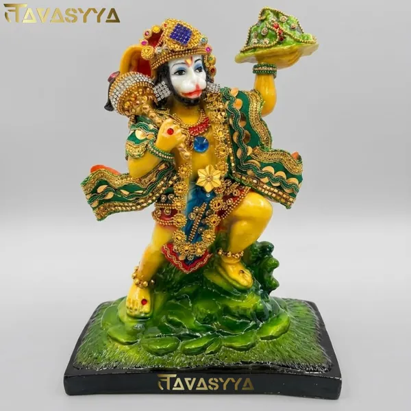 Tavasyya_Sanjeevani_Hanuman_Idol_�_Sankat_Mochan_Bajrangbali_Carrying_Sanjivani_Parvat_Murti_|_Marble_Finish_Hanuman_Statue_for_Strength,_Healing_and_Protection_Against_Diseases_&_Obstacles,_8.26_Inch