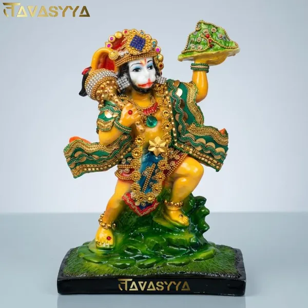Tavasyya_Sanjeevani_Hanuman_Idol_�_Sankat_Mochan_Bajrangbali_Carrying_Sanjivani_Parvat_Murti_|_Marble_Finish_Hanuman_Statue_for_Strength,_Healing_and_Protection_Against_Diseases_&_Obstacles,_8.26_Inch