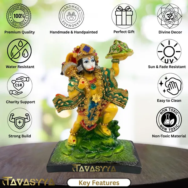 Tavasyya_Sanjeevani_Hanuman_Idol_�_Sankat_Mochan_Bajrangbali_Carrying_Sanjivani_Parvat_Murti_|_Marble_Finish_Hanuman_Statue_for_Strength,_Healing_and_Protection_Against_Diseases_&_Obstacles,_8.26_Inch