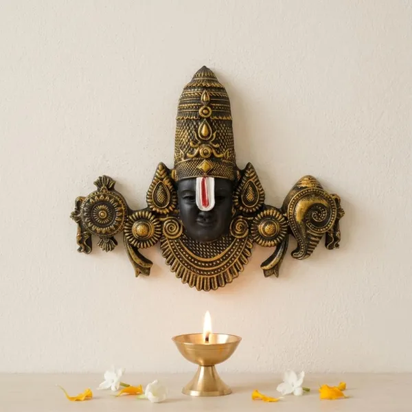 Tavasyya_5.7-Inch_Tirupati_Balaji_Face_Idol_Wall_Hanging_�_Lord_Sri_Venkateswara_Murti_with_Shankh_Chakra_|_Beautiful_Govinda_Face_Statue_in_Oxidized_Gold_&_Black_|_Lord_Srinivasa_Spiritual_Wall_D�cor