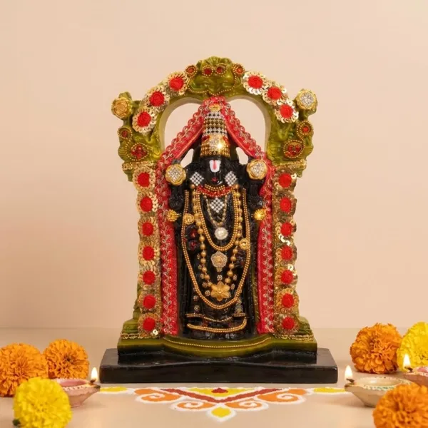 Tavasyya_Handcrafted_Tirupati_Balaji_Idol_�_Lord_Venkateswara_Srinivasa_Statue_with_Beautiful_Heavy_Jewellery_Detailing_|_Vishnu_Murti_for_Home_Temple,_Pooja_Room,_Office_Desk_Decor_(10.03_Inches)