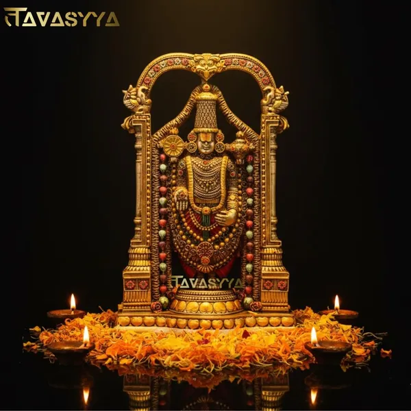 Tavasyya_Tirupati_Balaji_Idol_|_Venkateswara_Murti_with_Fine_Gold_Finish_|_Handcrafted_Decorative_Showpiece_for_Home_Decor,_Pooja_Room,_Office_Desk_&_Gifting_|_Venkateshwara/Vishnu_Sculpture,_8.5_Inch
