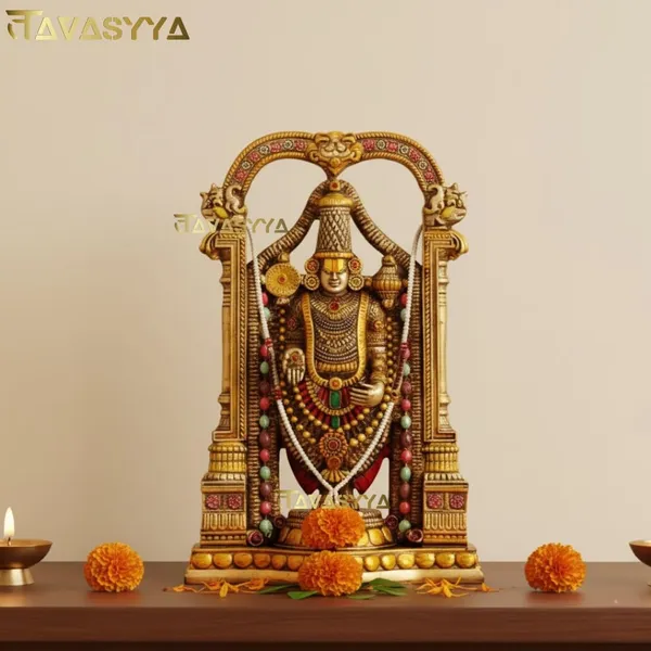Tavasyya_Tirupati_Balaji_Idol_|_Venkateswara_Murti_with_Fine_Gold_Finish_|_Handcrafted_Decorative_Showpiece_for_Home_Decor,_Pooja_Room,_Office_Desk_&_Gifting_|_Venkateshwara/Vishnu_Sculpture,_8.5_Inch