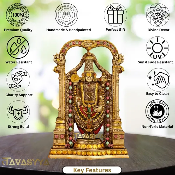 Tavasyya_Tirupati_Balaji_Idol_|_Venkateswara_Murti_with_Fine_Gold_Finish_|_Handcrafted_Decorative_Showpiece_for_Home_Decor,_Pooja_Room,_Office_Desk_&_Gifting_|_Venkateshwara/Vishnu_Sculpture,_8.5_Inch