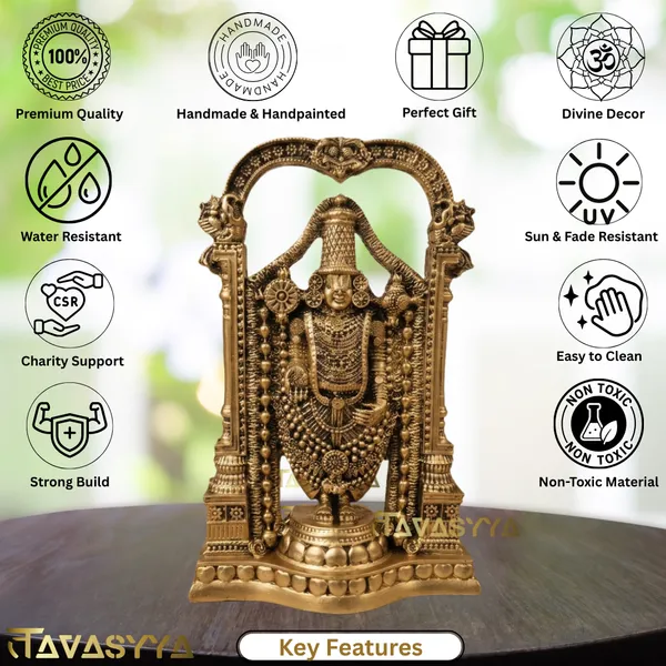 Tavasyya_Tirupati_Balaji_Idol,_Venkateswara_Murti,_Handcrafted_Decorative_Showpiece_for_Home_Decor,_Pooja_Room_&_Office_Desk,_Venkateshwara/Vishnu_Sculpture_(Antique_Gold)