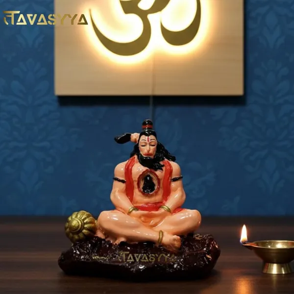 Terracotta_Orange_With_Golden_Brass_Tapasvi_Lord_Hanuman_Idol_Small_Resin_Statue_With_Gada_For_Car_Dashboard_Home_Temple