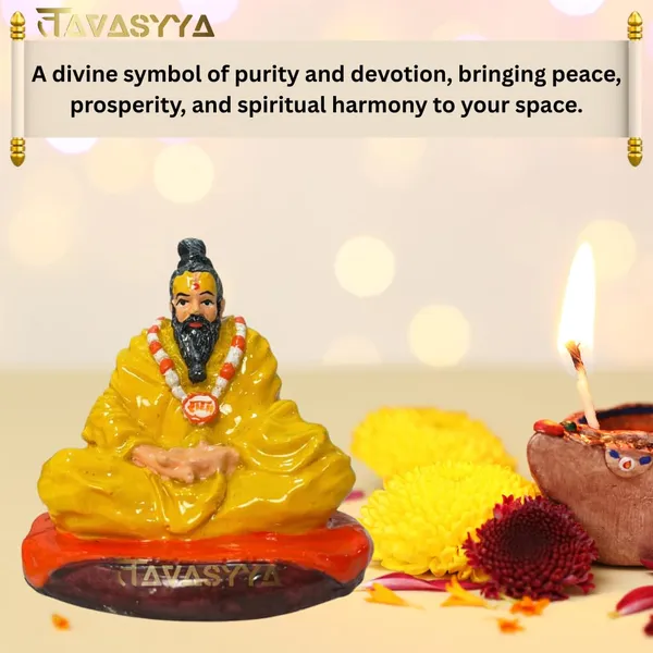 Mustard_Yellow_With_Vermilion_Orange_Param_Premananda_Ji_Maharaj_Idol_Murti_In_Glossy_Mustard_Yellow_&_Vermilion_Orange_Premanand_Ji_Idol_For_Car_Dashboard_Pooja_Room