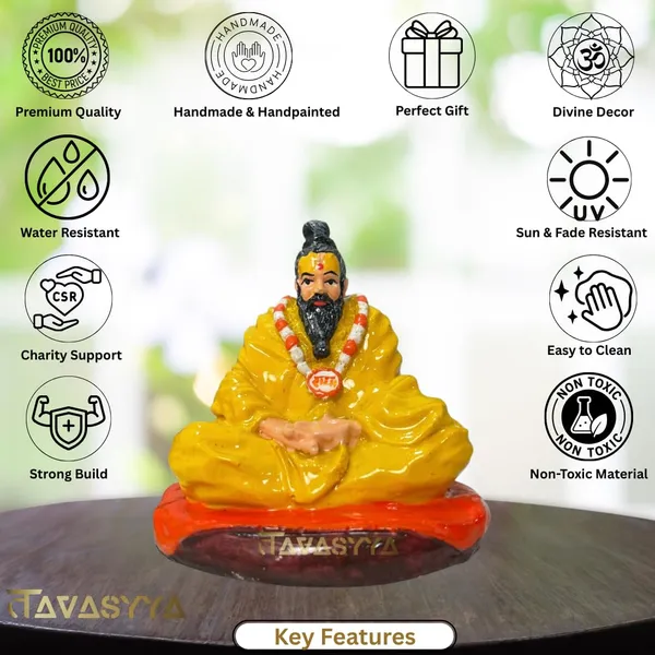 Mustard_Yellow_With_Vermilion_Orange_Param_Premananda_Ji_Maharaj_Idol_Murti_In_Glossy_Mustard_Yellow_&_Vermilion_Orange_Premanand_Ji_Idol_For_Car_Dashboard_Pooja_Room