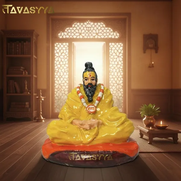 Mustard_Yellow_With_Vermilion_Orange_Param_Premananda_Ji_Maharaj_Idol_Murti_In_Glossy_Mustard_Yellow_&_Vermilion_Orange_Premanand_Ji_Idol_For_Car_Dashboard_Pooja_Room
