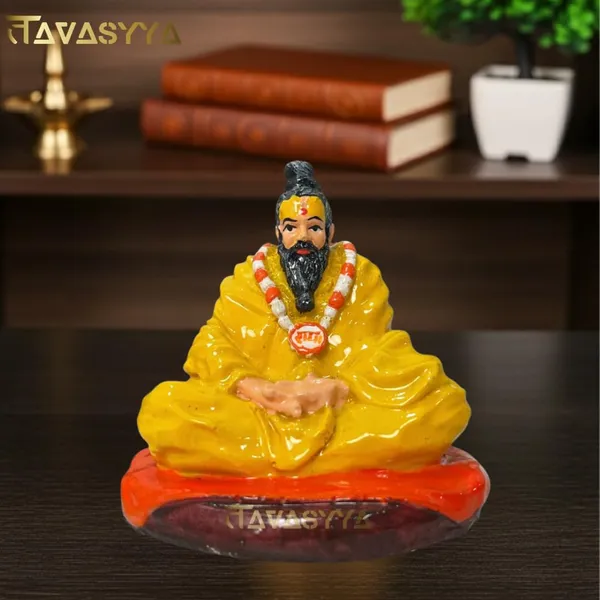 Mustard_Yellow_With_Vermilion_Orange_Param_Premananda_Ji_Maharaj_Idol_Murti_In_Glossy_Mustard_Yellow_&_Vermilion_Orange_Premanand_Ji_Idol_For_Car_Dashboard_Pooja_Room