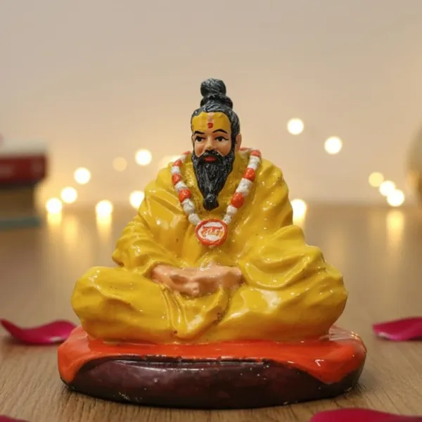 Mustard_Yellow_With_Vermilion_Orange_Param_Premananda_Ji_Maharaj_Idol_Murti_In_Glossy_Mustard_Yellow_&_Vermilion_Orange_Premanand_Ji_Idol_For_Car_Dashboard_Pooja_Room