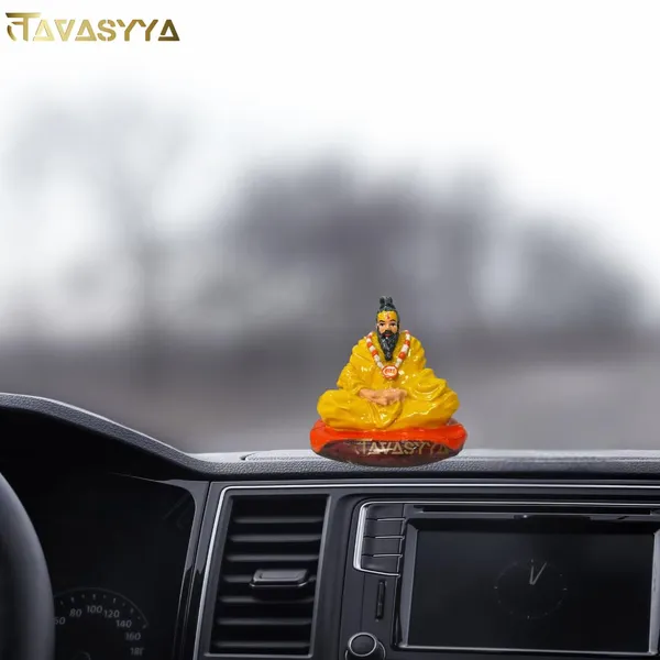 Mustard_Yellow_With_Vermilion_Orange_Param_Premananda_Ji_Maharaj_Idol_Murti_In_Glossy_Mustard_Yellow_&_Vermilion_Orange_Premanand_Ji_Idol_For_Car_Dashboard_Pooja_Room