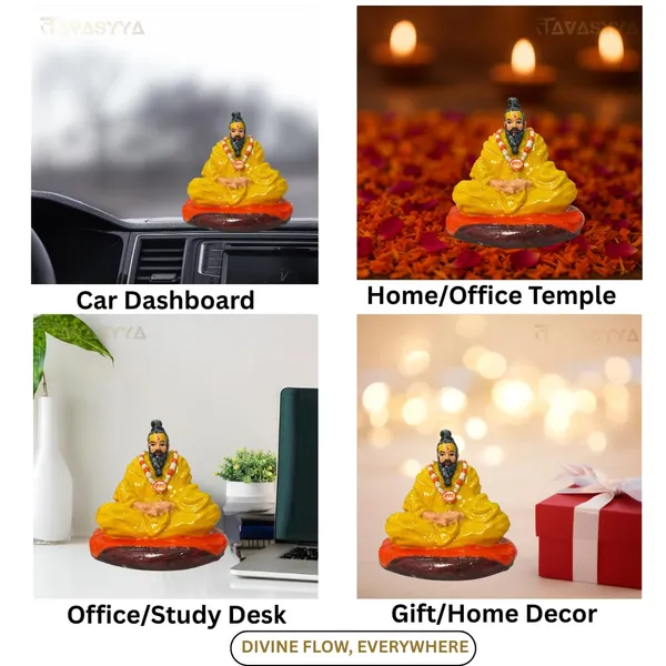 Mustard_Yellow_With_Vermilion_Orange_Param_Premananda_Ji_Maharaj_Idol_Murti_In_Glossy_Mustard_Yellow_&_Vermilion_Orange_Premanand_Ji_Idol_For_Car_Dashboard_Pooja_Room