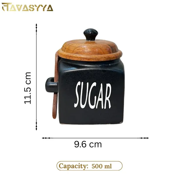 Set_Of_3_Black_Sugar_Tea_Coffee_Container_Airtight_Kitchen_Storage_Jars_With_Wooden_Lids_&_Spoons_500Ml_Each_For_Countertop_Pantry_&_Home_Decor