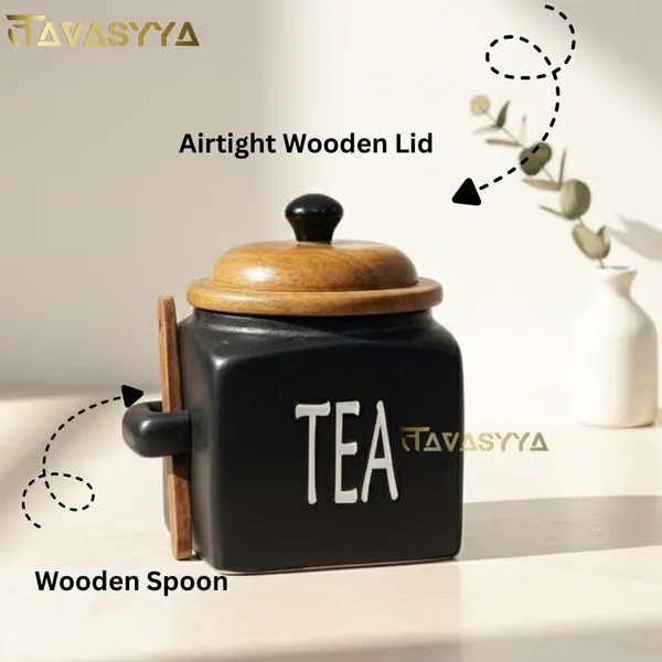 Set_Of_3_Black_Sugar_Tea_Coffee_Container_Airtight_Kitchen_Storage_Jars_With_Wooden_Lids_&_Spoons_500Ml_Each_For_Countertop_Pantry_&_Home_Decor