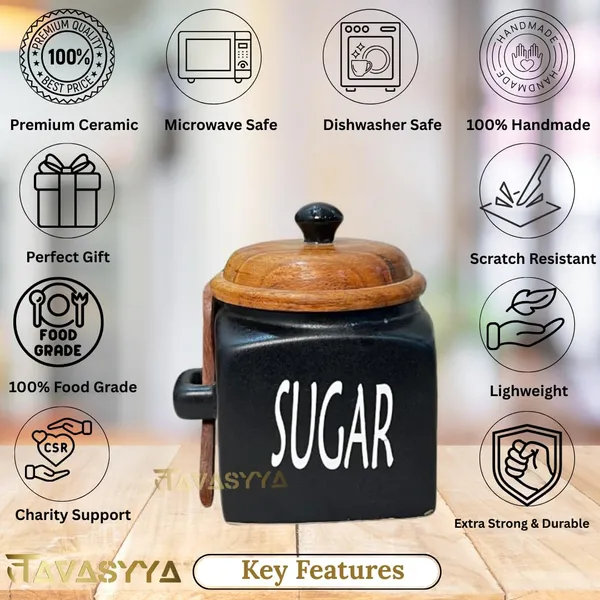 Set_Of_3_Black_Sugar_Tea_Coffee_Container_Airtight_Kitchen_Storage_Jars_With_Wooden_Lids_&_Spoons_500Ml_Each_For_Countertop_Pantry_&_Home_Decor
