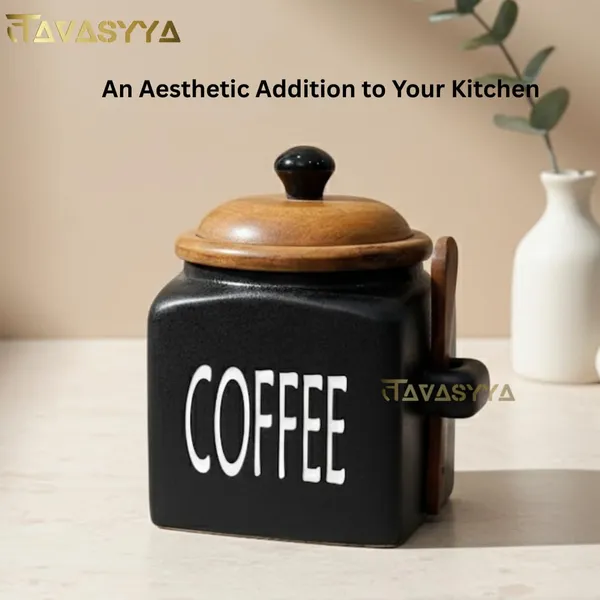 Set_Of_3_Black_Sugar_Tea_Coffee_Container_Airtight_Kitchen_Storage_Jars_With_Wooden_Lids_&_Spoons_500Ml_Each_For_Countertop_Pantry_&_Home_Decor