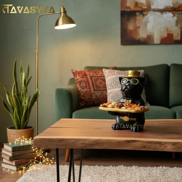 Matte_Black_With_Metallic_Gold_Accents_Cool_Dog_Showpiece_With_Tray