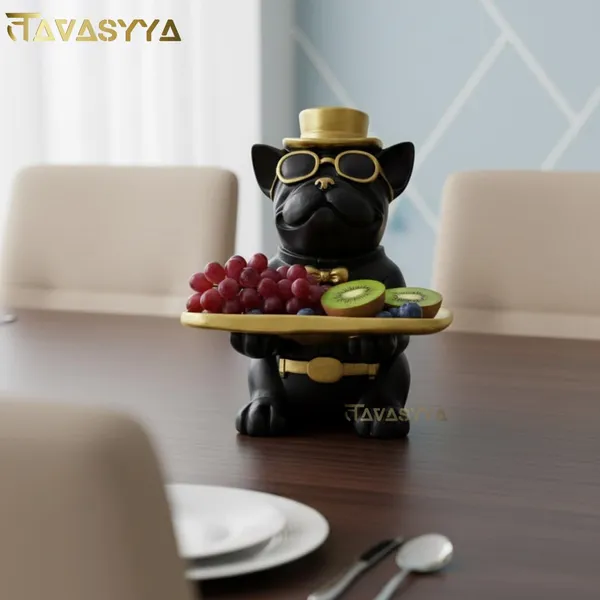 Matte_Black_With_Metallic_Gold_Accents_Cool_Dog_Showpiece_With_Tray