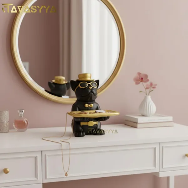 Matte_Black_With_Metallic_Gold_Accents_Cool_Dog_Showpiece_With_Tray