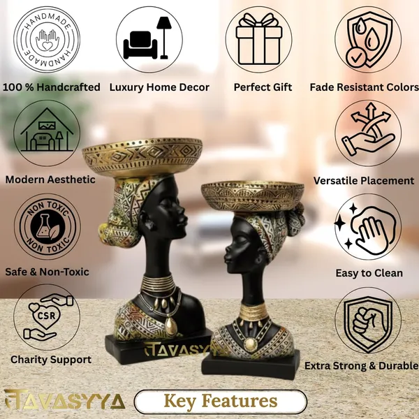 Set_of_2_Matte_Black_With_Antique_Gold_Accents_African_Tribal_Woman_Decorative_Statue_With_Bowls_Handcrafted_Resin_Bust_Figurines_For_Home_Decor