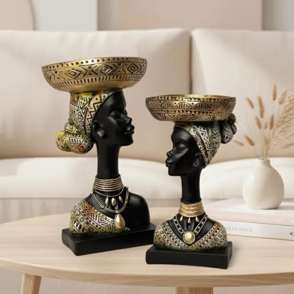 Set_of_2_Matte_Black_With_Antique_Gold_Accents_African_Tribal_Woman_Decorative_Statue_With_Bowls_Handcrafted_Resin_Bust_Figurines_For_Home_Decor