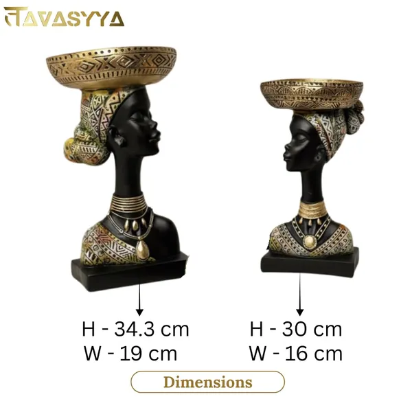 Set_of_2_Matte_Black_With_Antique_Gold_Accents_African_Tribal_Woman_Decorative_Statue_With_Bowls_Handcrafted_Resin_Bust_Figurines_For_Home_Decor