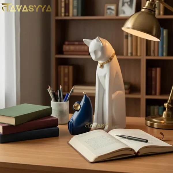 Matte_White_With_Navy_Blue_Resin_Cat_And_Mouse_Figurines_For_Home_Decor