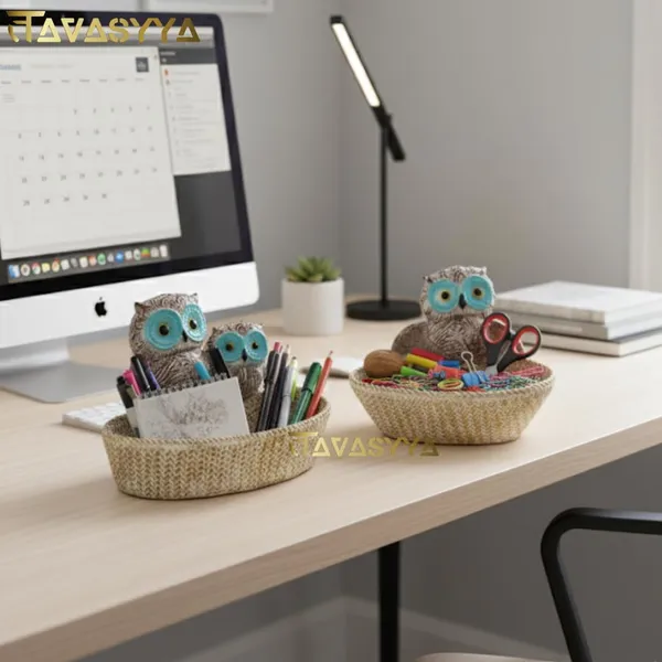 Set_of_2_Light_Brown_With_Turquoise_Blue_Owl_Basket_For_Home_And_Office_Decor