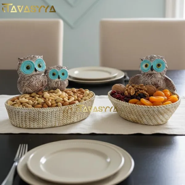 Set_of_2_Light_Brown_With_Turquoise_Blue_Owl_Basket_For_Home_And_Office_Decor