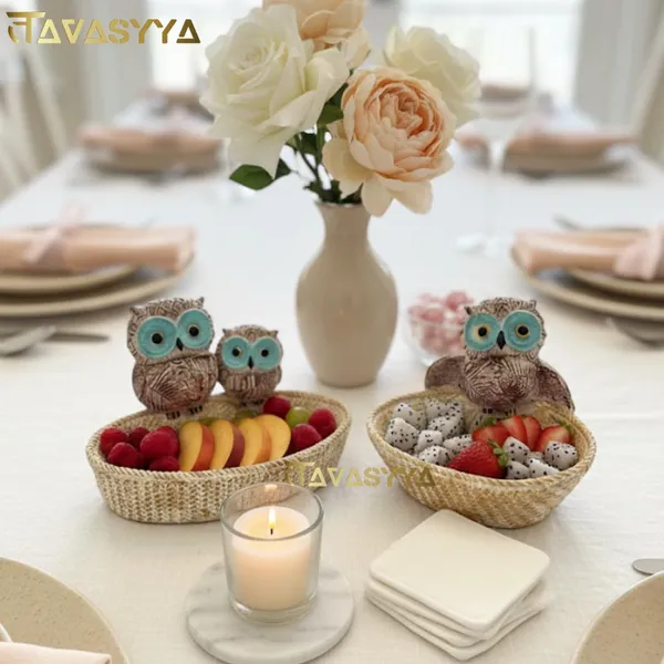 Set_of_2_Light_Brown_With_Turquoise_Blue_Owl_Basket_For_Home_And_Office_Decor