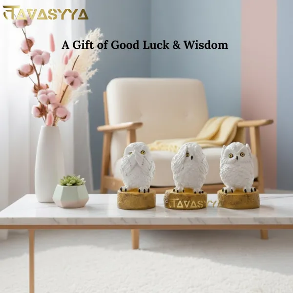 Frosted_White_With_Mustard_Gold_Owl_Statue_Trio_Set_For_Home_&_Office_Decor