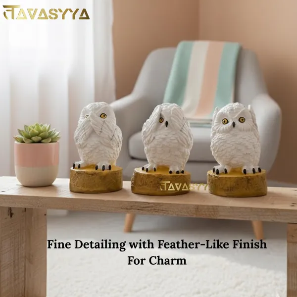 Frosted_White_With_Mustard_Gold_Owl_Statue_Trio_Set_For_Home_&_Office_Decor