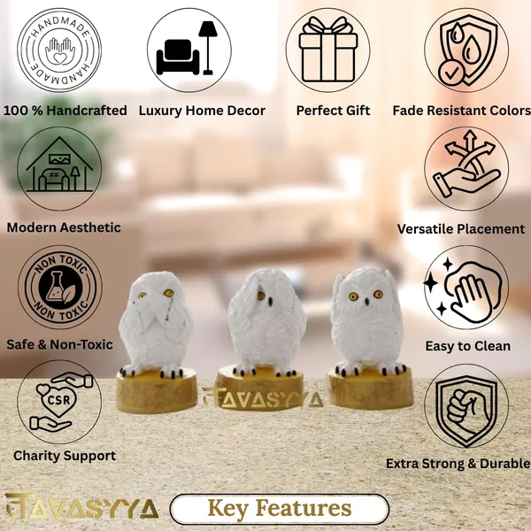 Frosted_White_With_Mustard_Gold_Owl_Statue_Trio_Set_For_Home_&_Office_Decor