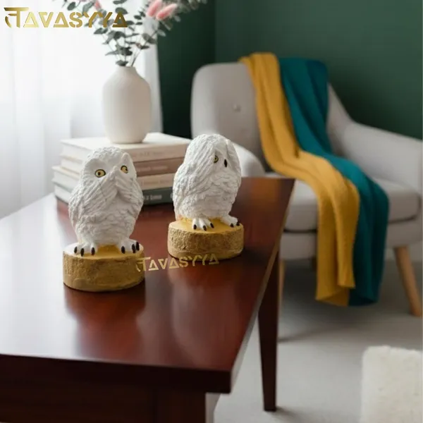 Frosted_White_With_Mustard_Gold_Owl_Statue_Trio_Set_For_Home_&_Office_Decor