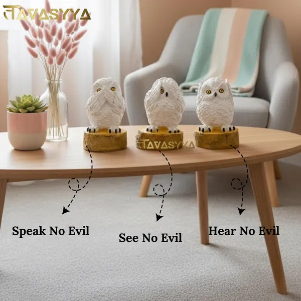 Frosted_White_With_Mustard_Gold_Owl_Statue_Trio_Set_For_Home_&_Office_Decor