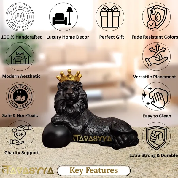 Set_Of_4_Matte_Black_With_Royal_Gold_Royal_Crown_Lion_Statues