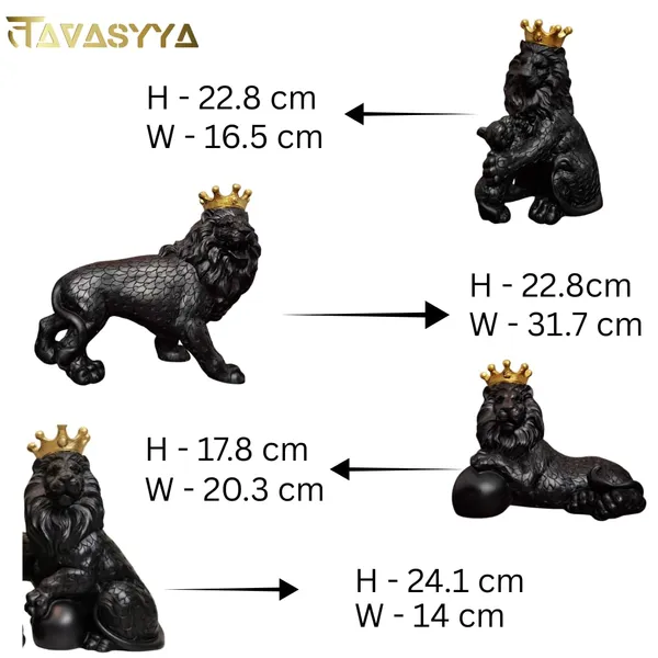 Set_Of_4_Matte_Black_With_Royal_Gold_Royal_Crown_Lion_Statues