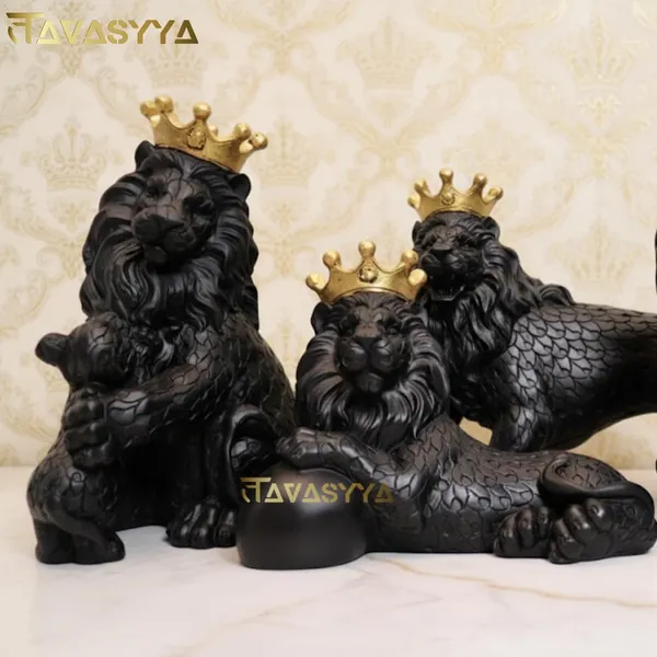 Set_Of_4_Matte_Black_With_Royal_Gold_Royal_Crown_Lion_Statues