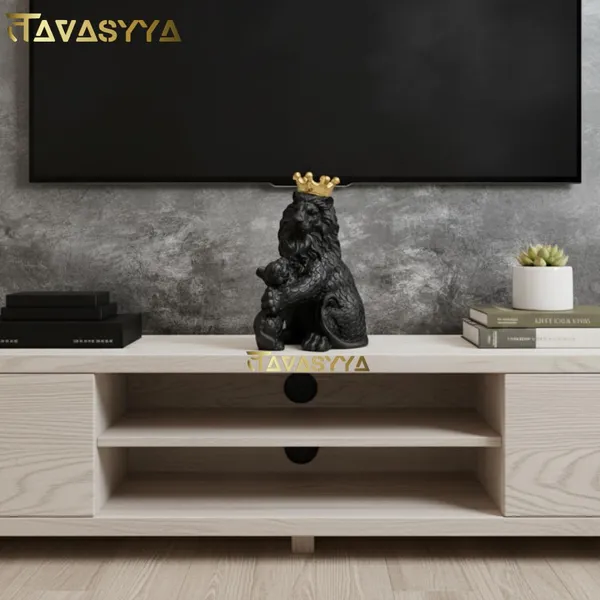 Set_Of_4_Matte_Black_With_Royal_Gold_Royal_Crown_Lion_Statues