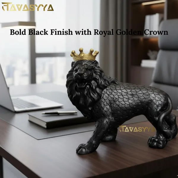 Set_Of_4_Matte_Black_With_Royal_Gold_Royal_Crown_Lion_Statues